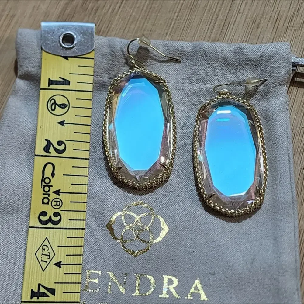 Kendra Scott Clear Iridescent Deily‎ Earrings In Gold tone vintage and rare HTF